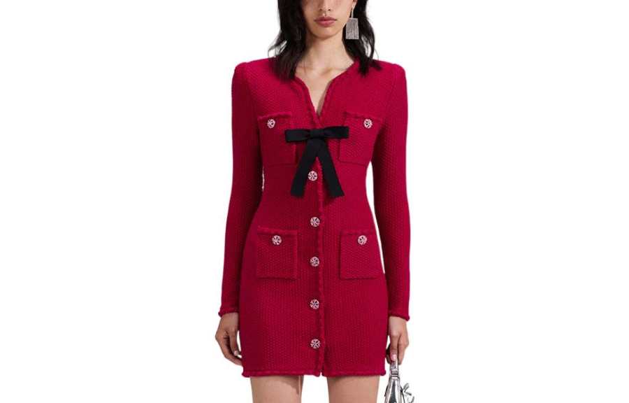 Self-portrait Self portrait Long Sleeved Dress Women's France Red