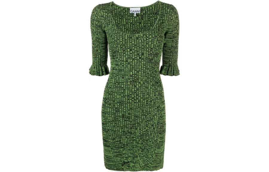 GANNI Flounce sleeve Mélange Minidress
