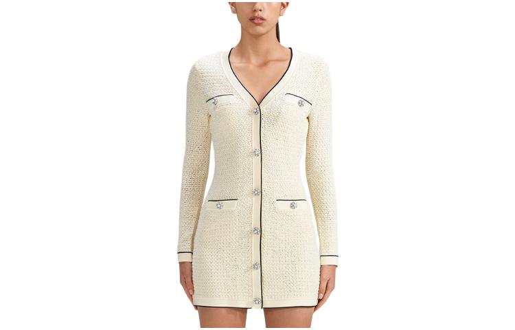 Self-portrait Self Portrait Chinese New Year Long Sleeved Dresses Women's Ivory White V Neck Moderate Short