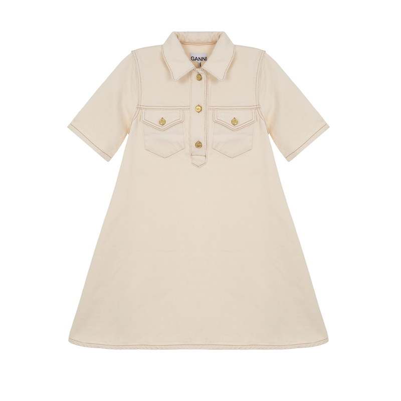 GANNI FW24 Short Sleeved Dress Women's Beige
