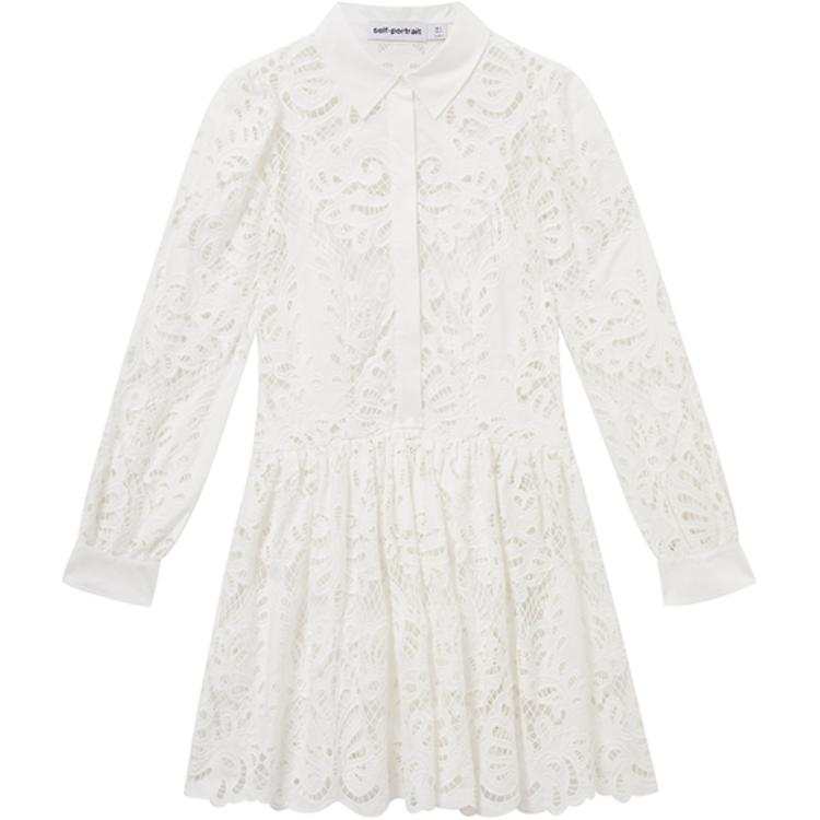 Self-portrait Self portrait Long Sleeved Dress Women's Pure White