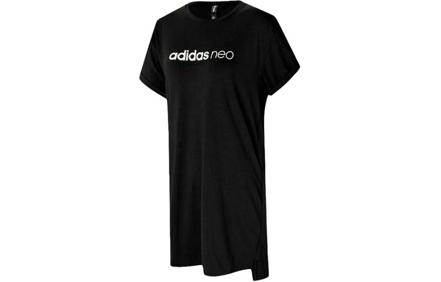 Adidas Neo Short Sleeved Dresses Women's Black Crew Neck Moderate Mid Length