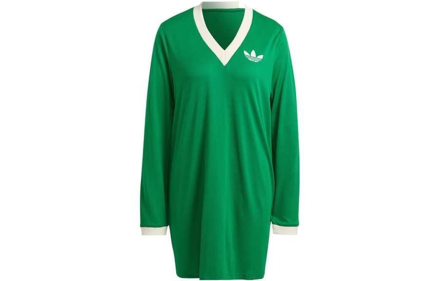 Adidas Originals Long Sleeved Dresses Women's Green V Neck Moderate Mid Length