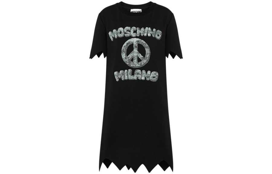 MOSCHINO Short Sleeved Dresses Women's Black Crew Neck Moderate Short