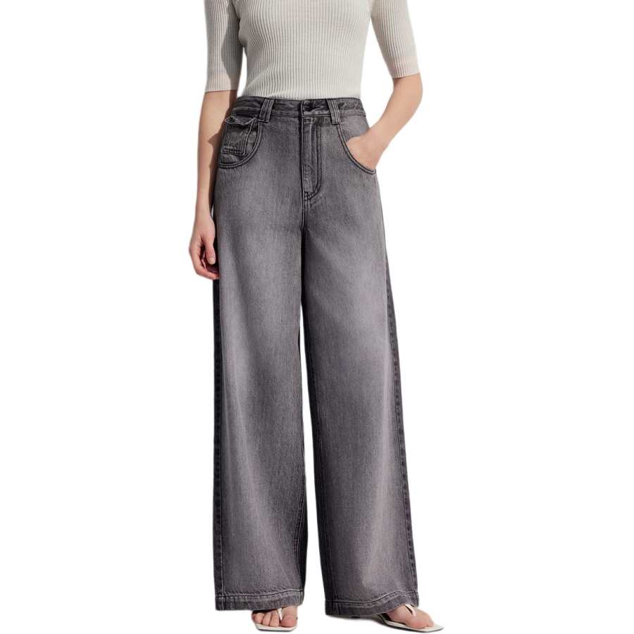 ELLE Jeans Women's Gray Moderate Straight Fit Pants