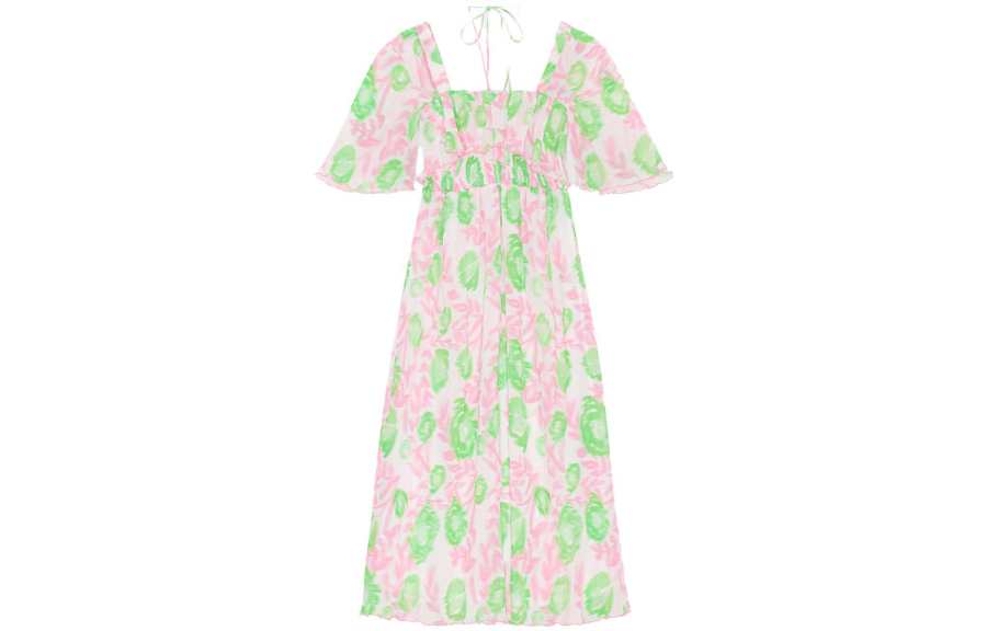 Ganni shirred floral-print midi dress