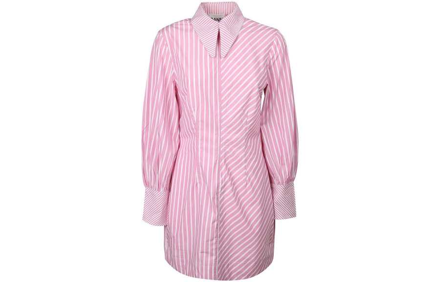 GANNI Long Sleeved Dresses Women's Pink Pointed Collar