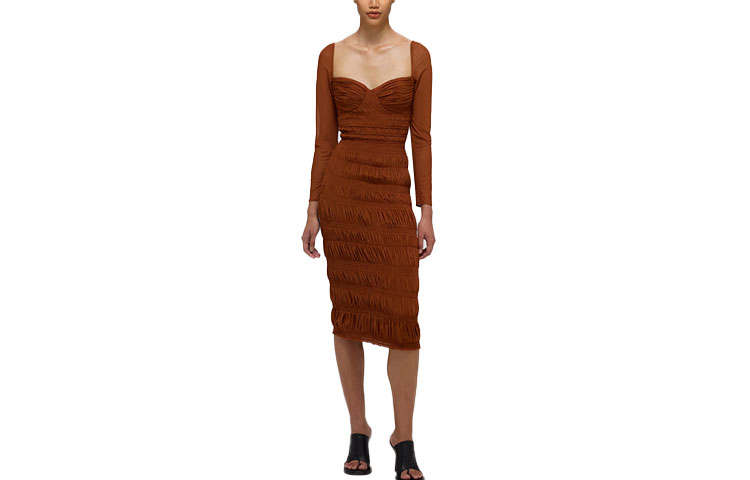 Self-portrait Self portrait SS22 Long Sleeved Dress Women's Dark Brown