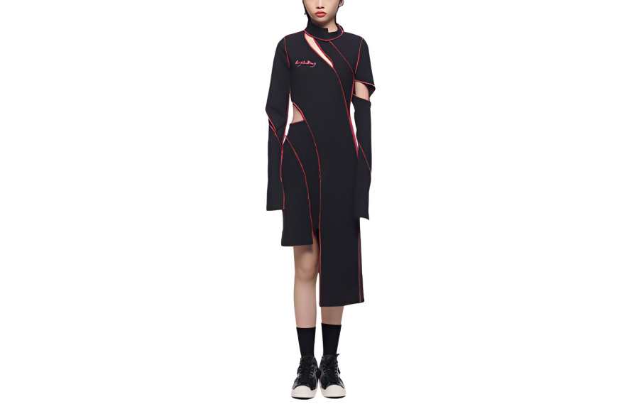 Feng Chen Wang Long Sleeved Dresses Women's Black Crew Neck Moderate