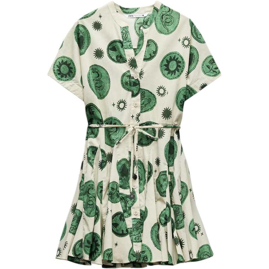 ZARA ZW Short Sleeved Dress Women's Nude/Green