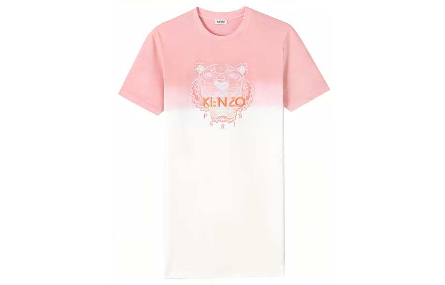 KENZO Short Sleeved Dresses Women's Pink Crew Neck Moderate Short