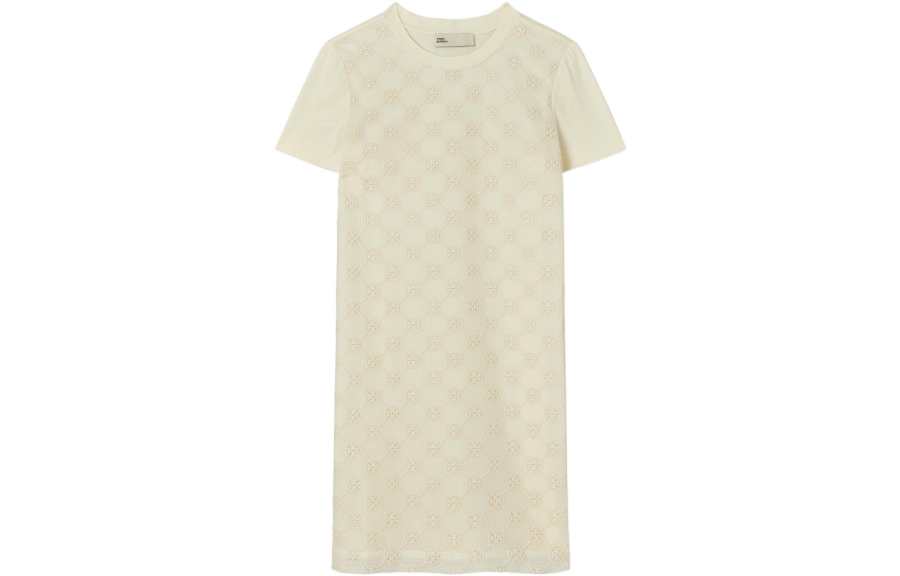 TORY BURCH SS23 Short Sleeved Dress Women's Ivory White