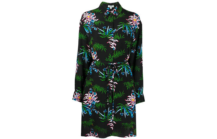 KENZO Long Sleeved Dresses Women's Green Lapel Moderate Short