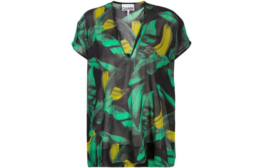 GANNI Short Sleeved Dresses Women's Green V Neck