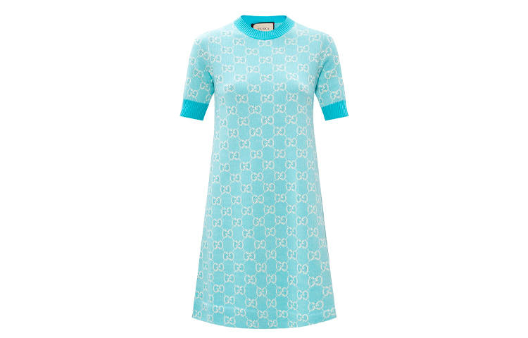 GUCCI Short Sleeved Dress Women's Light Blue