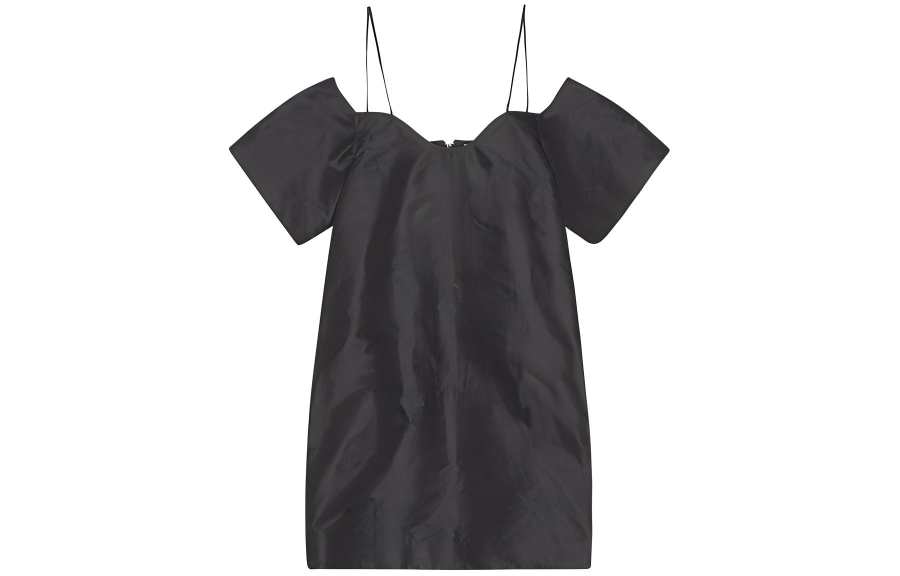 GANNI Ganni plain cold-shoulder mini dress