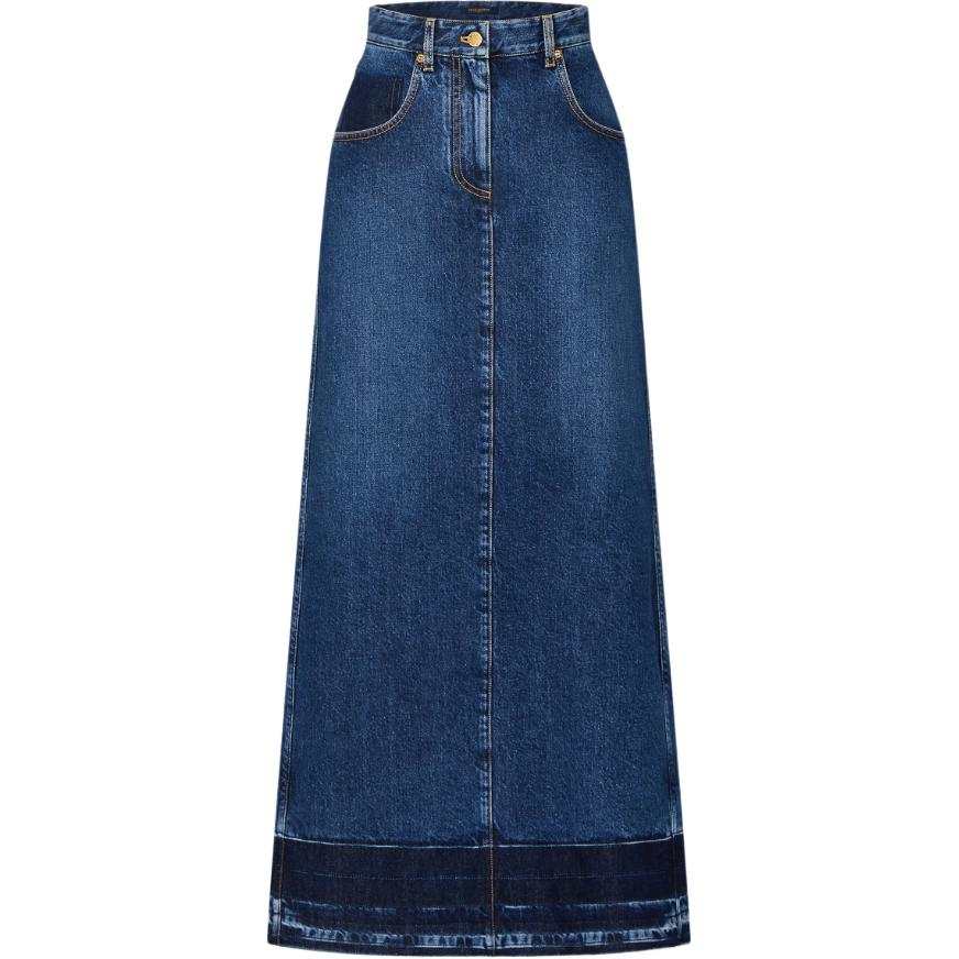 LOUIS VUITTON FW24 Denim Long Skirt Women's Blue