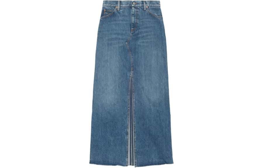 GUCCI SS24 Denim Long Skirt Women's Blue