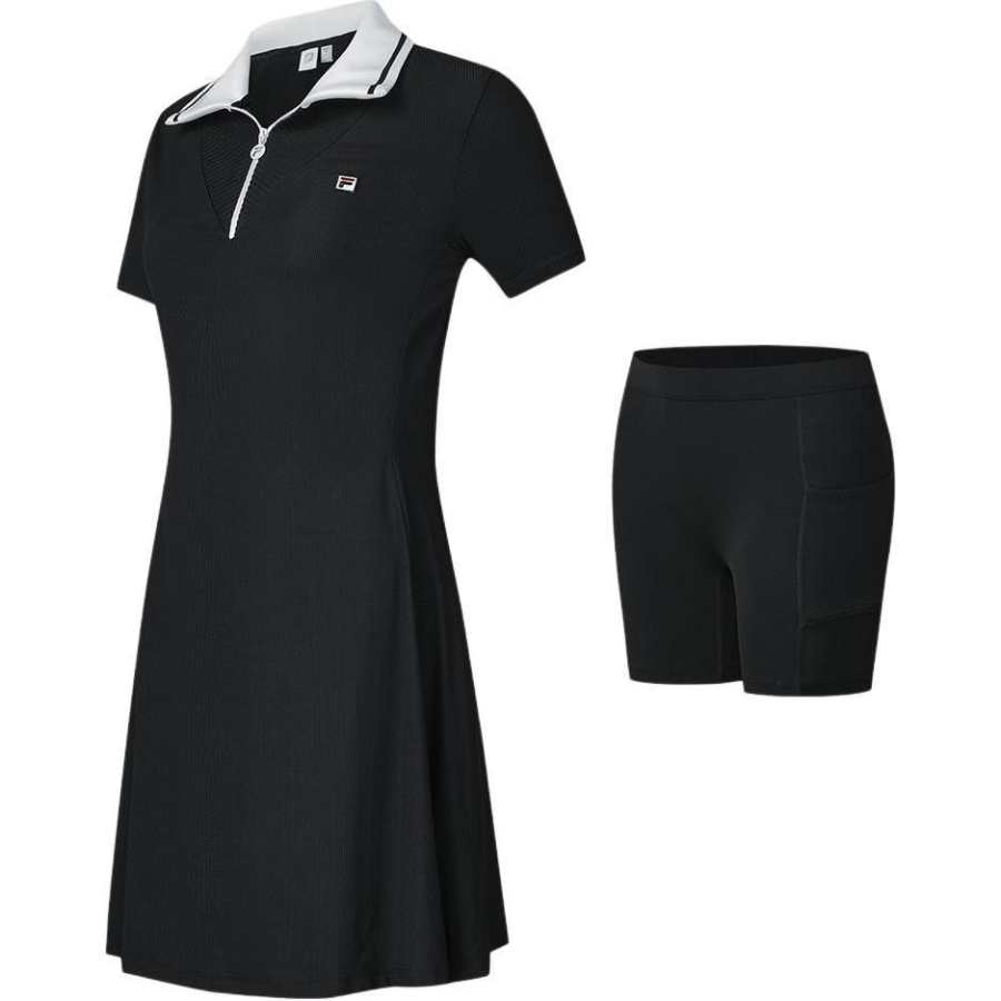 FILA Short Sleeved Dress Women's Dark Current Black