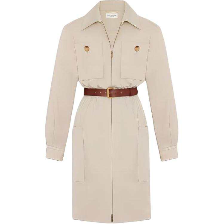 SAINT LAURENT Long Sleeved Dress Women's Khaki