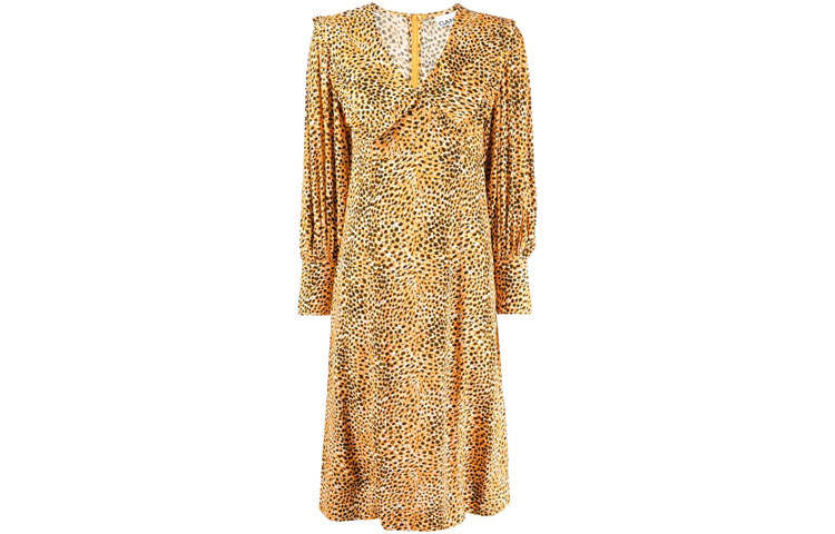 GANNI Leopard Printed V-Neck Dress
