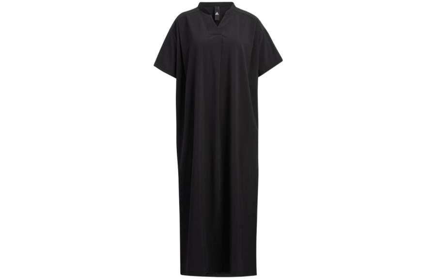Adidas Adidas Short Sleeved Dresses Women's Black V Neck Moderate Mid Length