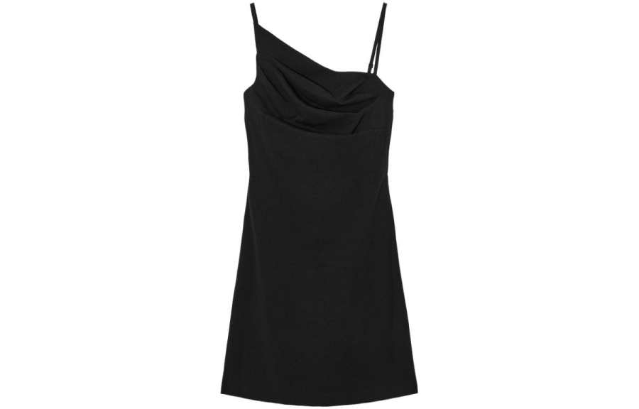 COS Slip Dresses Women's Black Asymmetrical Collar Moderate Short