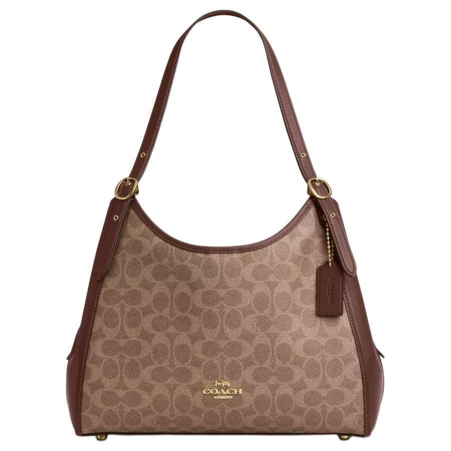 COACH Coated Canvas Shoulder Bag Large Women's Gold & Tawny