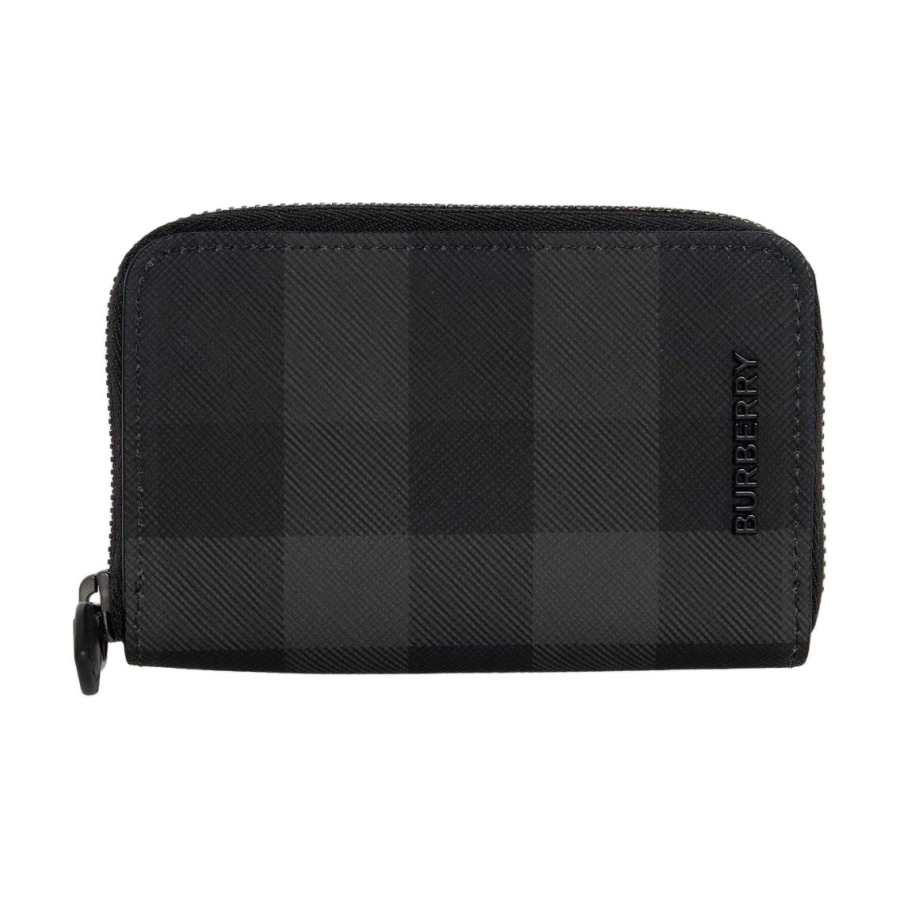 Burberry PU Polyurethane Card Holder Men's Charcoal Black