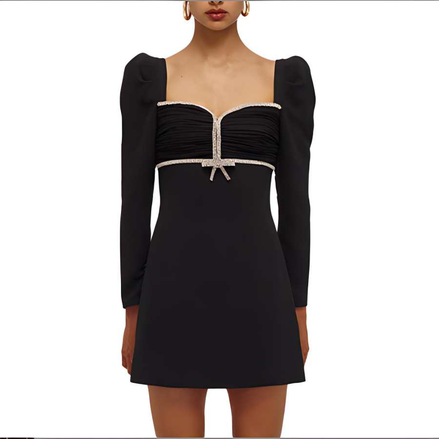 Self-portrait Self Portrait Long Sleeved Dresses Women's Black Square Collar Moderate Short