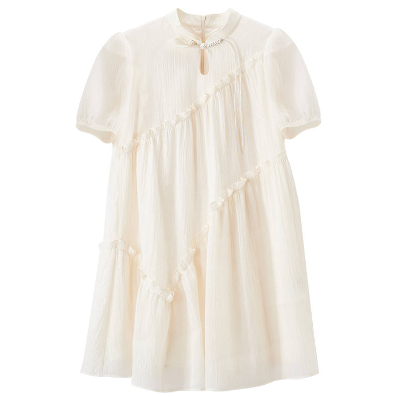 XIANGYING Short Sleeved Dress Women's Beige