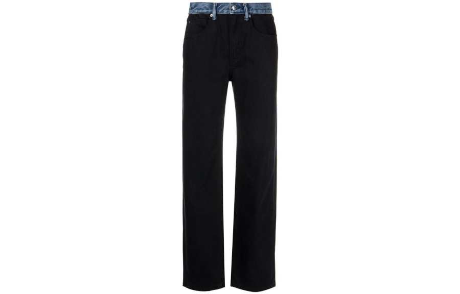 Alexander Wang T By Alexander Wang Contrast Waistband Mid Rise Relaxed Straight Jean Black