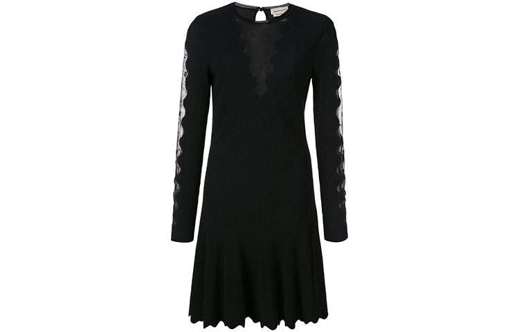 Alexander McQueen Scalloped Mesh Insert Skater Dress