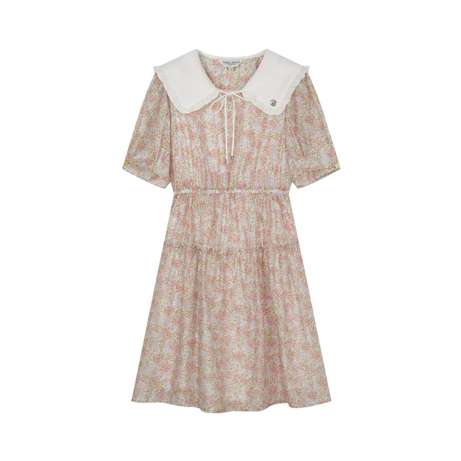 Teenie Weenie Short Sleeved Dresses Women's Color Blocking Peter Pan Collar Moderate Short
