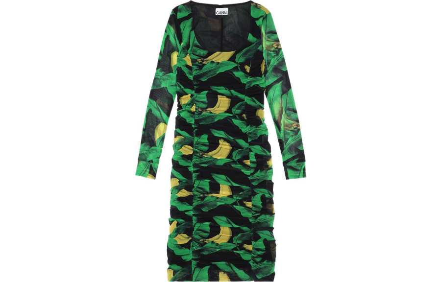 GANNI Long Sleeved Dresses Women's Black Crew Neck Moderate Mid Length