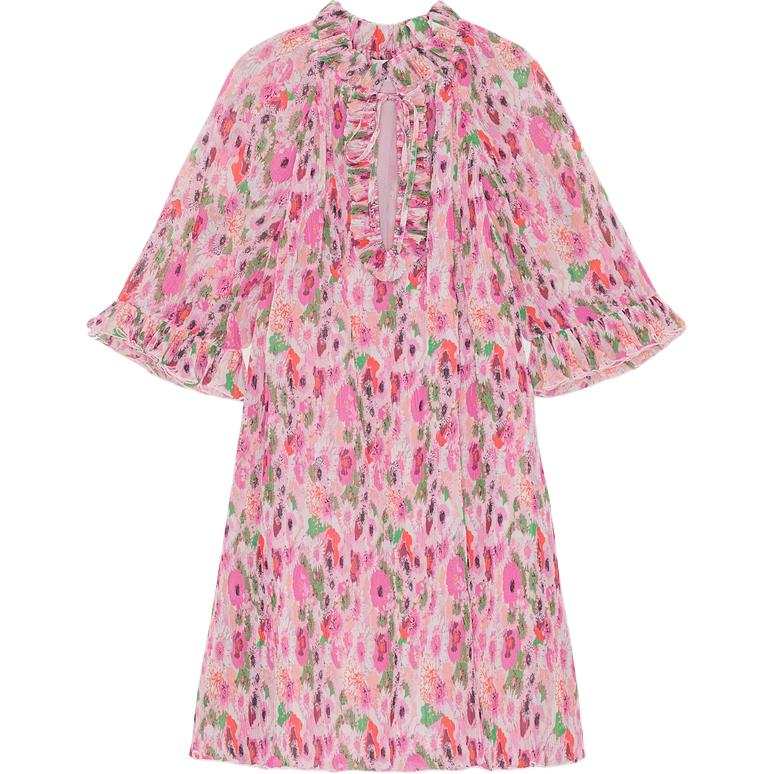 GANNI Short Sleeved Dresses Women's Pink Crew Neck Thin Mid Length