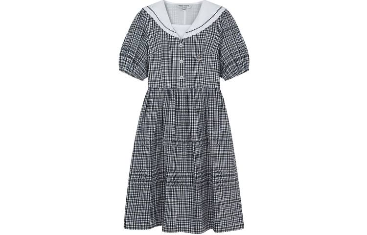 Teenie Weenie Short Sleeved Dresses Women's Color Blocking Navy Collar Moderate Short