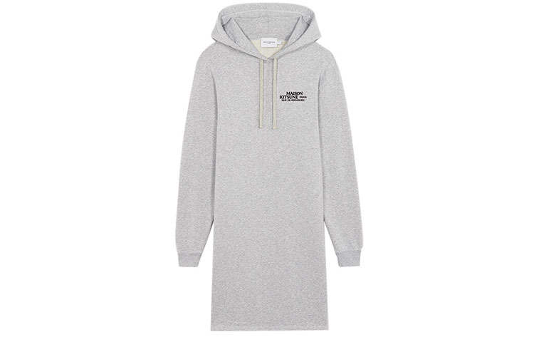 Maison Kitsune Long Sleeved Dresses Women's Gray Hooded Moderate Mid Length