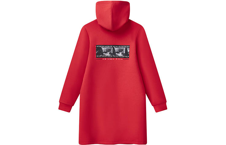 FILA Long Sleeved Dresses Women's Legend Red Crew Neck Moderate Short