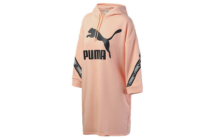 PUMA Long Sleeved Dresses Women's Pink Hooded Moderate Mid Length