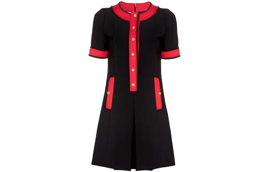 GUCCI Short Sleeved Dresses Women's Black Red Crew Neck Moderate Mid Length