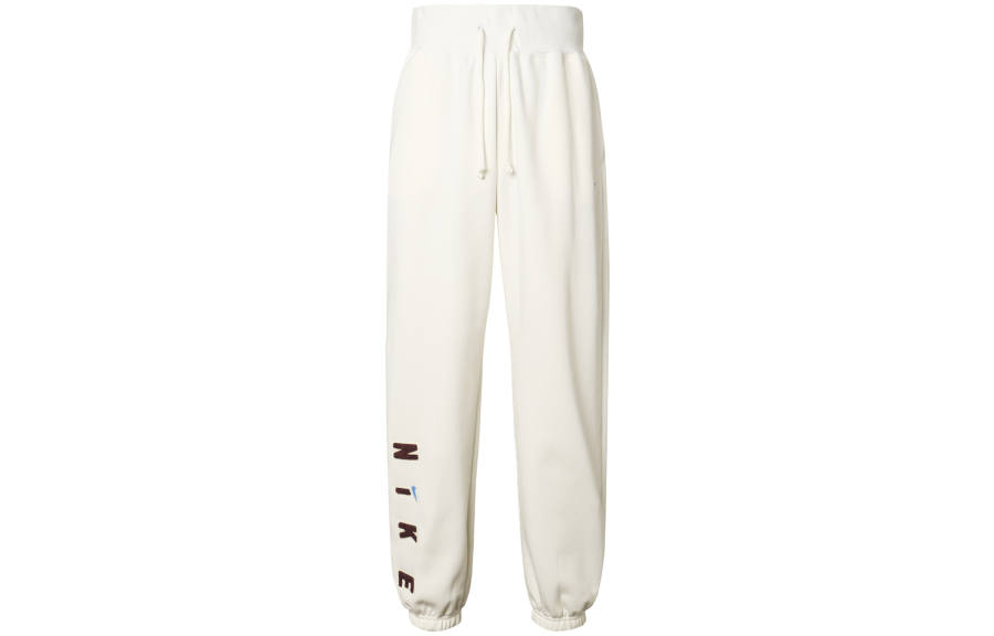 Nike Nike Leg Opening Letter Lace Up Elastic Cuff Loose Fit Fleece Lined Casual Knitted Sweatpants Women's White