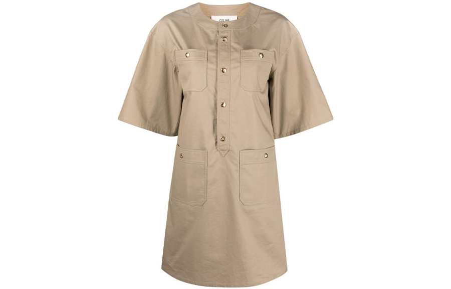 CELINE Short Sleeved Dress Women's Beige