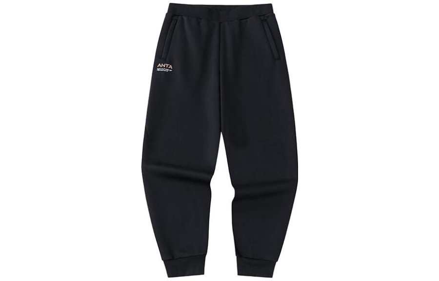 ANTA Variety Training Collection Knitted Sweatpants Women's Black Thickened Cuffed Pants