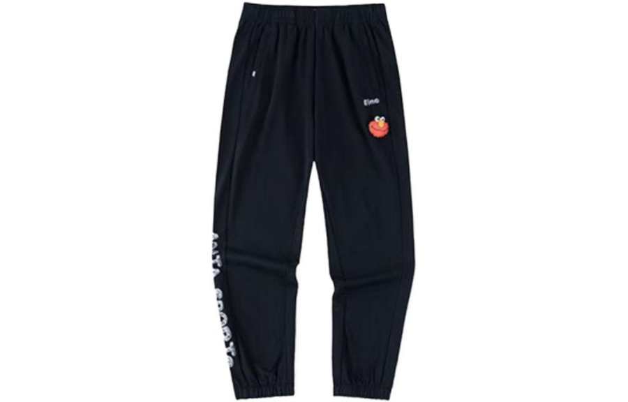ANTA X SESAME STREET Life Collection Knitted Sweatpants Women's Black Moderate Cuffed Pants