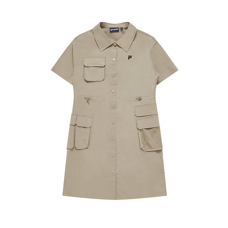 FILA FUSION Trendy Brand Street Collection Short Sleeved Dress Women's Misty Khaki