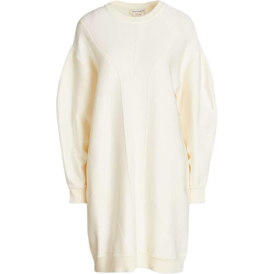 Alexander McQueen Long Sleeved Dresses Women's White Crew Neck Moderate