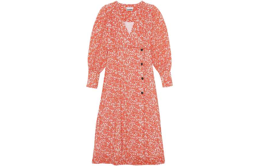GANNI Long Sleeved Dresses Women's Orange V Neck