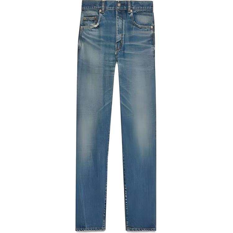 SAINT LAURENT Logo Patch High Waist Jeans