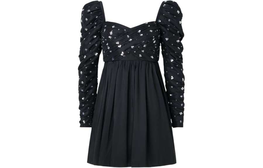 Self-portrait Self Portrait Long Sleeved Dresses Women's Black Square Collar Short